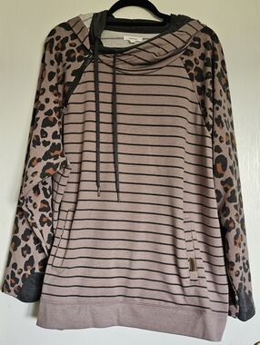 Maurices Striped Hoodie with Leopard-Print Sleeves